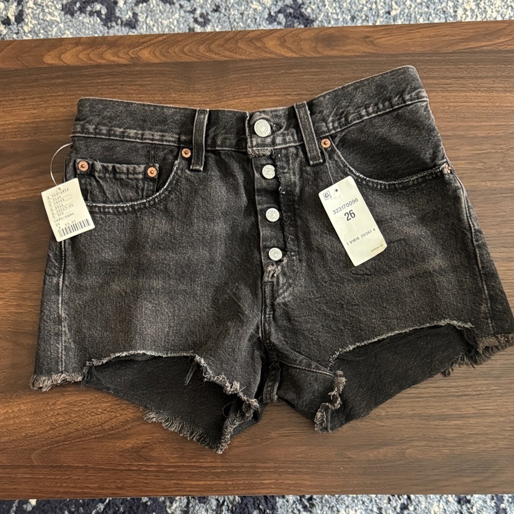 LEVI'S 501 Oxford Black Eye Distressed Denim Cut Off Jean Shorts Button Fly